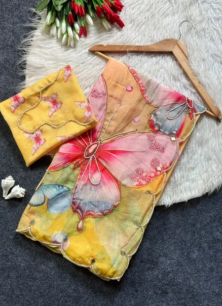 Tew Soft Tabby Digital Print With Embroidery Work Sarees